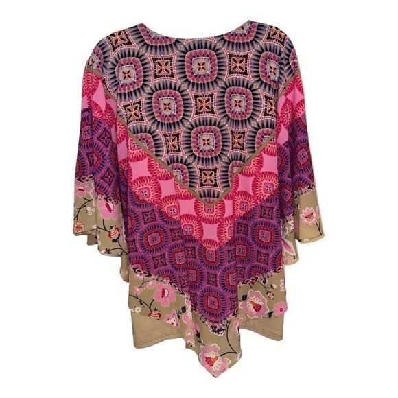 Ruby Rd. Eastern Promise Medallion Scarf Print Top - Picture 4 of 5